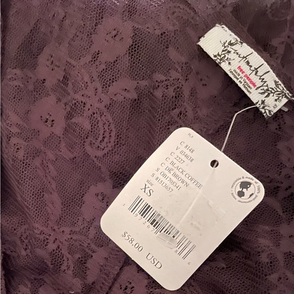 NWT Free People Everything in Lace Tunic Top Color: Dark brown & ivory Size XS - Picture 6 of 7